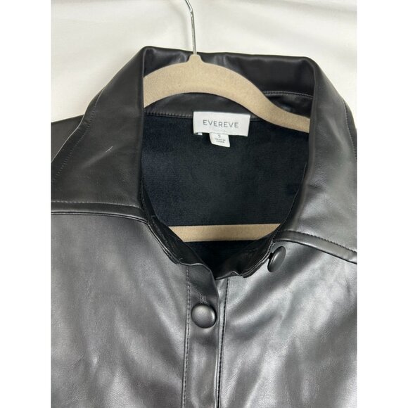 Evereve Small Womens Black Vegan Faux Leather Button Up Midi Dress Trench - Picture 12 of 16